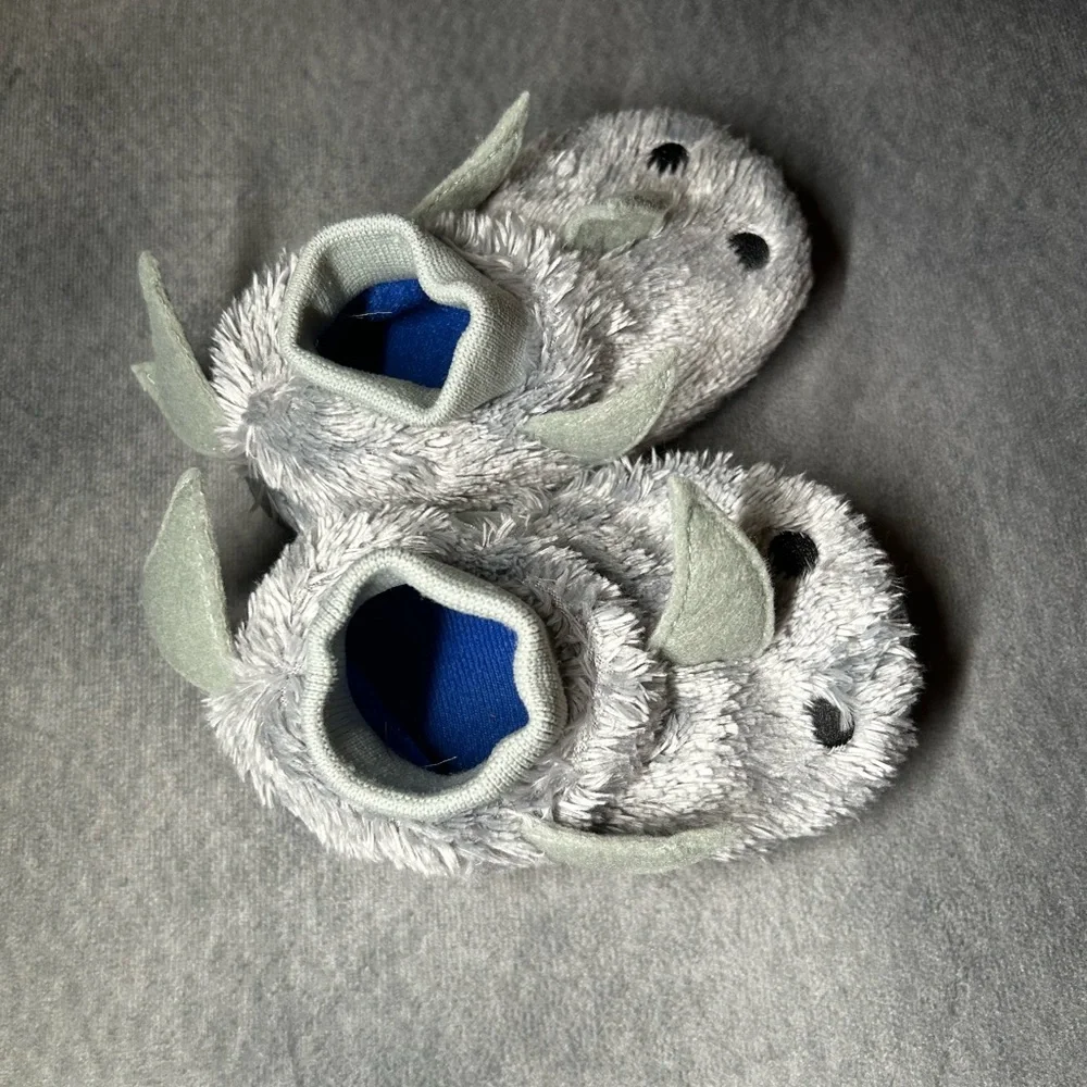 Cozy Gray L.L. Bean Plush Shark Baby Booties